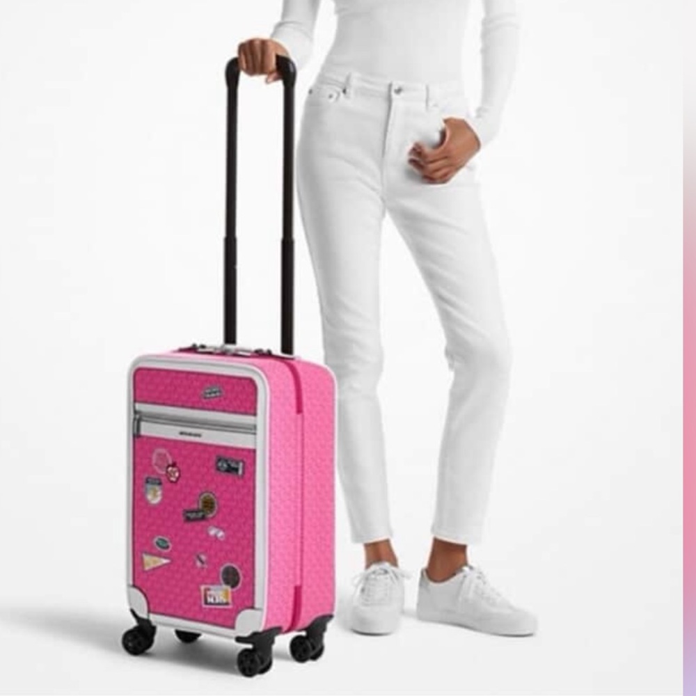Michael Kors Vibrant Pink Suitcase with Fun Patches - Picture 2 of 2